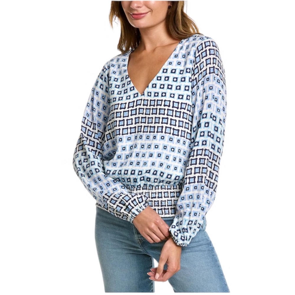 Sail & Sable Women’s Long Sleeve‎ Accordion Waist Blouse Geometric Print Small